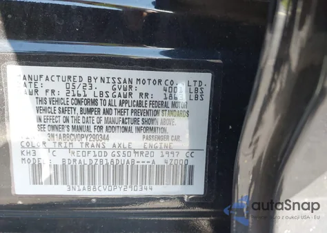 2023 Nissan Sentra Sv Xtronic Cvt z USA, uszkodzony, nr VIN 3N1AB8CV0PY290344